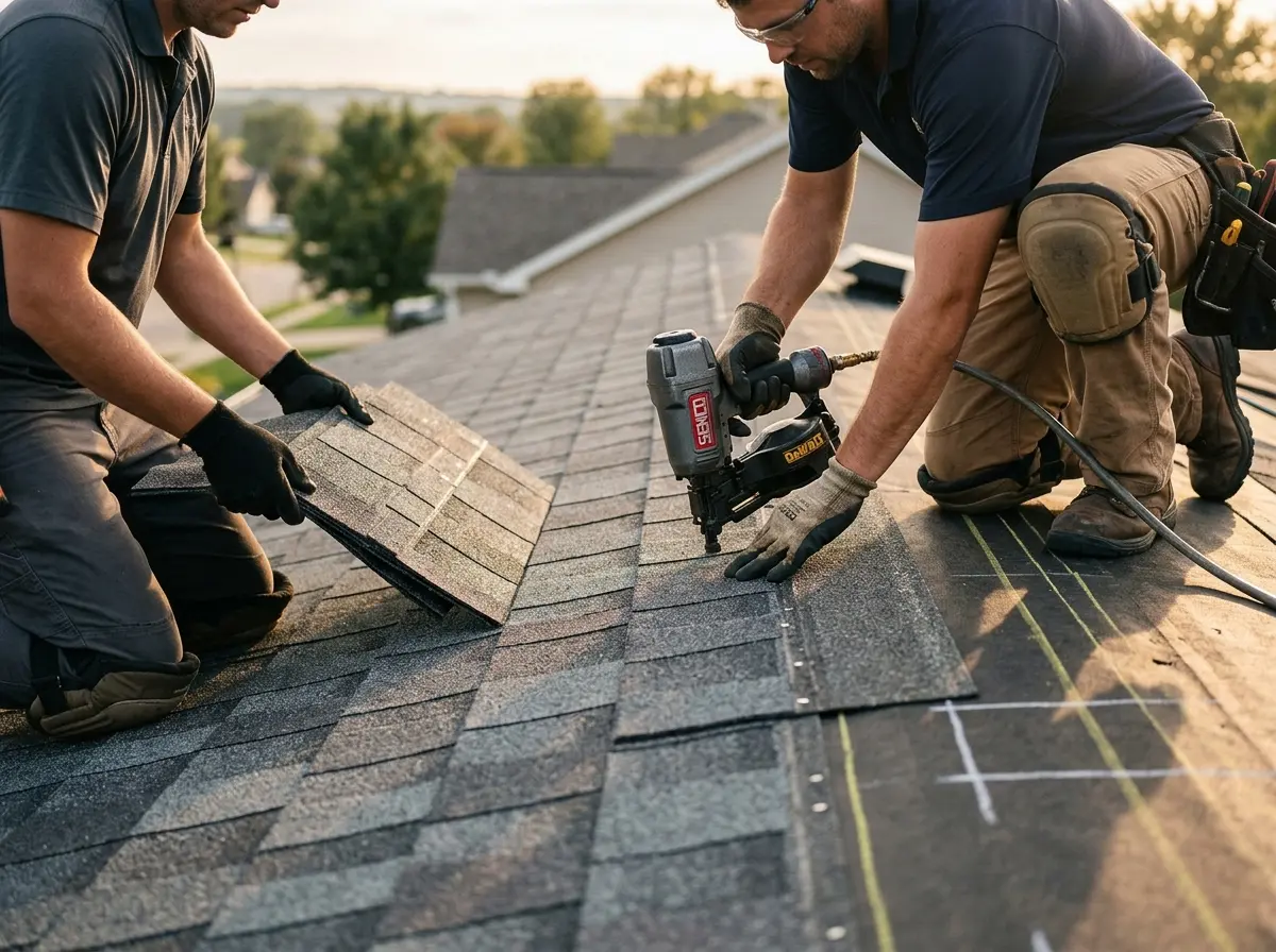 Professional roofer working on a residential roof in Ballenger Creek